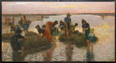 N. Cannicci, "Le gramignaie al fiume", 1896, olio su tela