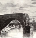 Romolo Liverani, Le rovine del Ponte delle Torri (penna e acquerello, post 1842)